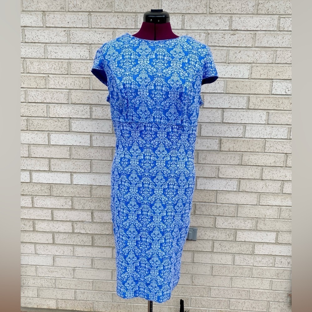 SimplyBe Blue & White Sheath Dress Cap Sleeve